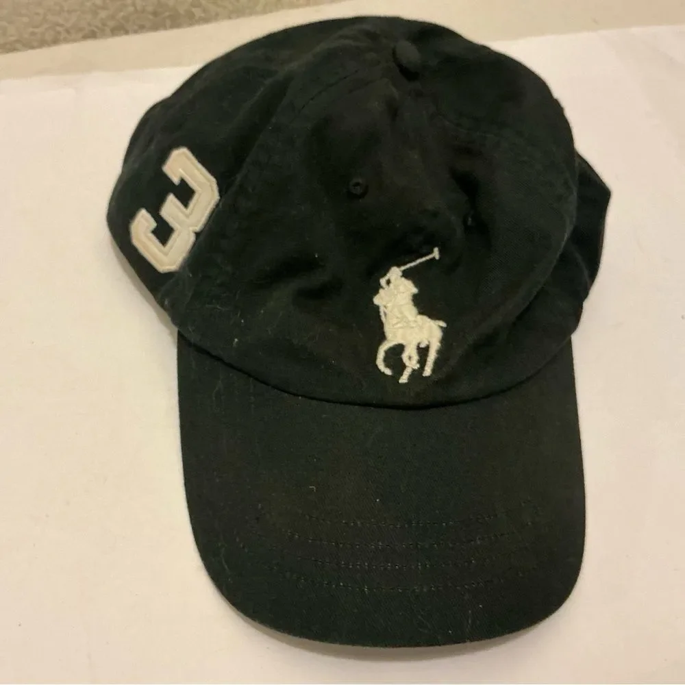 Polo by Ralph Lauren Black Hat with White Logo number 3 embroidered vintage